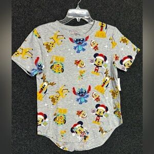 Disney 100 Christmas Junior Women's Grey Printed T-Shirt Mickey Size Large